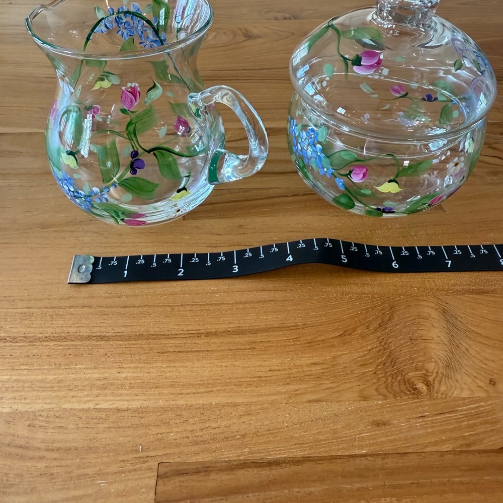 Floral Glass Pitcher and Jar Set